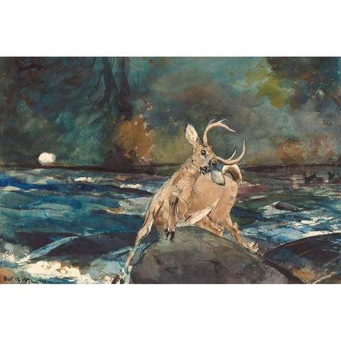 A Good Shot, Adirondacks Black Modern Wood Framed Art Print with Double Matting by Homer, Winslow