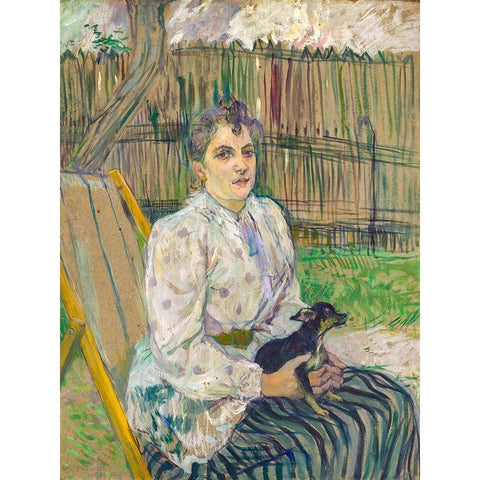 Lady with a Dog White Modern Wood Framed Art Print by Toulouse-Lautrec, Henri de