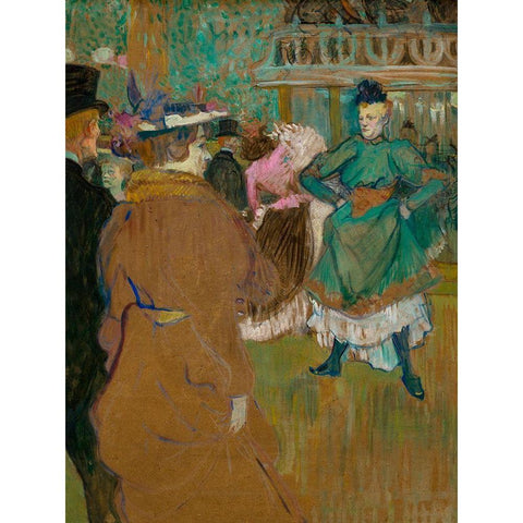 Quadrille at the Moulin Rouge White Modern Wood Framed Art Print by Toulouse-Lautrec, Henri de