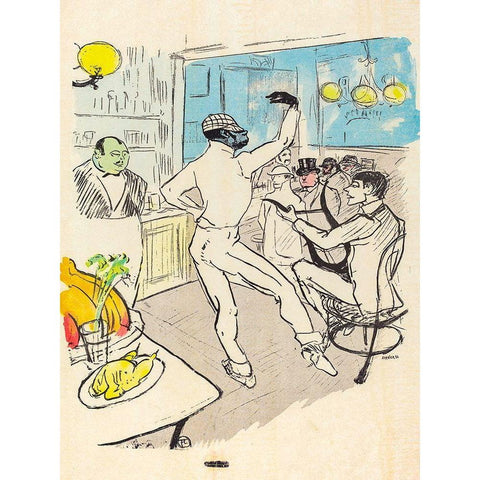 Chocolat Dancing in the Achille Bar White Modern Wood Framed Art Print by Toulouse-Lautrec, Henri de