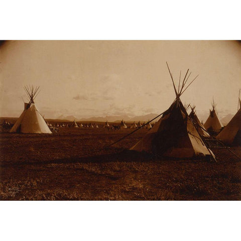 Piegan encampment, ca. 1900 White Modern Wood Framed Art Print by Curtis, Edward