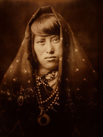 Acoma woman, ca. 1905 White Modern Wood Framed Art Print with Double Matting by Curtis, Edward
