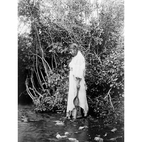 At the waters edge, Arikara White Modern Wood Framed Art Print by Curtis, Edward