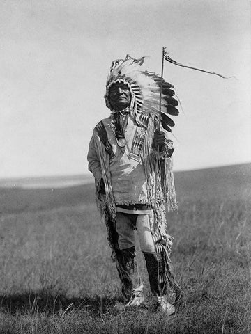 Arikara chief White Modern Wood Framed Art Print with Double Matting by Curtis, Edward
