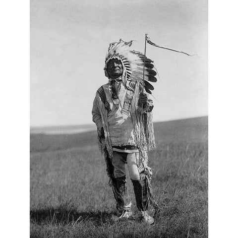 Arikara chief Black Modern Wood Framed Art Print by Curtis, Edward