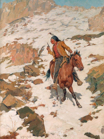 In Hot Pursuit Black Ornate Wood Framed Art Print with Double Matting by Schreyvogel, Charles