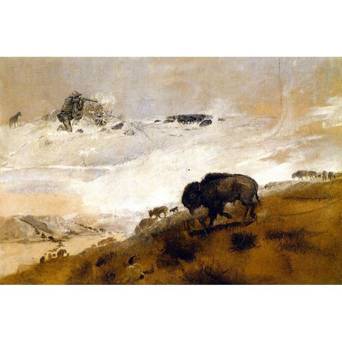 The Stand Crossing the Missouri Gold Ornate Wood Framed Art Print with Double Matting by Russell, Charles Marion