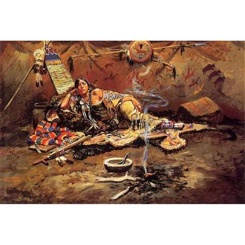 Waiting and Mad Gold Ornate Wood Framed Art Print with Double Matting by Russell, Charles Marion