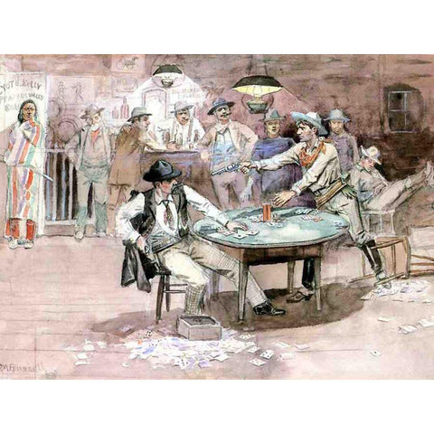 Peaceful Valley Saloon Gold Ornate Wood Framed Art Print with Double Matting by Russell, Charles Marion