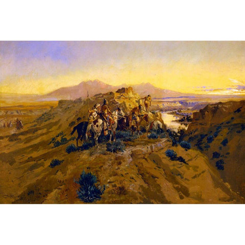 Planning the Attack Black Modern Wood Framed Art Print by Russell, Charles Marion
