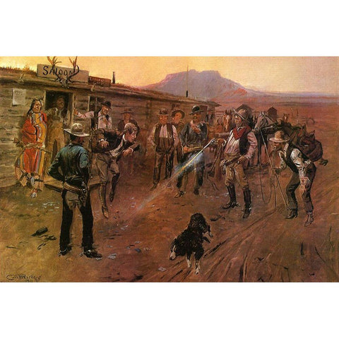 The Tenderfoot Black Modern Wood Framed Art Print by Russell, Charles Marion