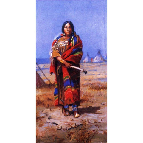 Indian Squaw Black Modern Wood Framed Art Print with Double Matting by Russell, Charles Marion