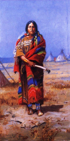 Indian Squaw Black Ornate Wood Framed Art Print with Double Matting by Russell, Charles Marion