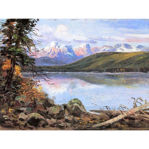 Lake McDonald Black Modern Wood Framed Art Print by Russell, Charles Marion