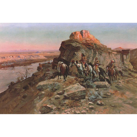 Planning the Attack Black Modern Wood Framed Art Print with Double Matting by Russell, Charles Marion