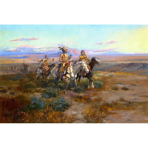 Seeking the Trail (detail) Black Modern Wood Framed Art Print by Russell, Charles Marion
