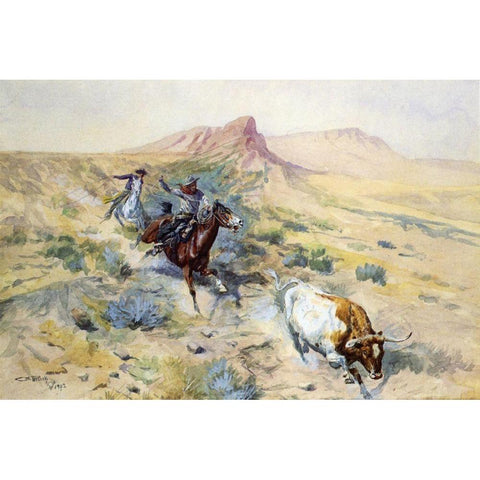 The Herd Quitter Black Modern Wood Framed Art Print with Double Matting by Russell, Charles Marion