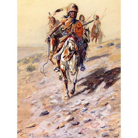 On the Trail Black Modern Wood Framed Art Print by Russell, Charles Marion