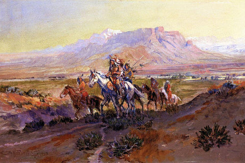 The Forked Trail Black Ornate Wood Framed Art Print with Double Matting by Russell, Charles Marion