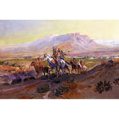 The Forked Trail Black Modern Wood Framed Art Print with Double Matting by Russell, Charles Marion