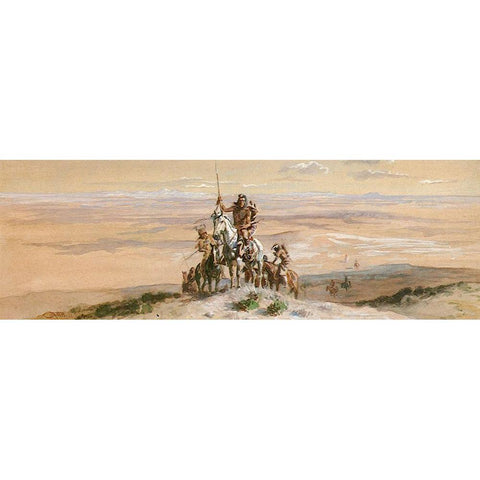Indian War Party White Modern Wood Framed Art Print by Russell, Charles Marion