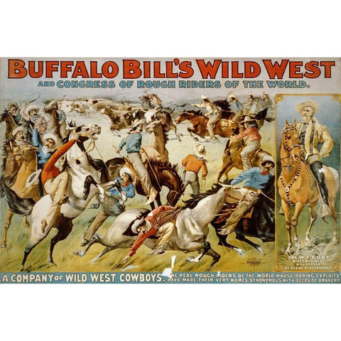 A Company of Wild West Cowboys White Modern Wood Framed Art Print by Buffalo Bills Wild West Show Poster