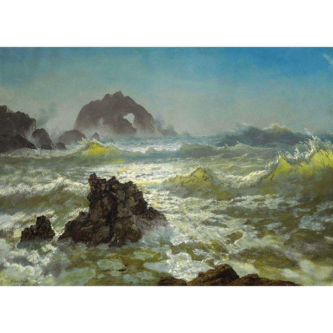 Seal Rock, California White Modern Wood Framed Art Print by Bierstadt, Albert