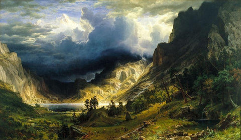 A Storm in the Rocky Mountains, Mt. Rosalie White Modern Wood Framed Art Print with Double Matting by Bierstadt, Albert