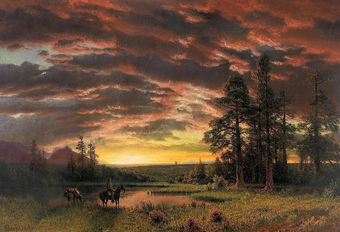 Evening on the Prairie Black Ornate Wood Framed Art Print with Double Matting by Bierstadt, Albert