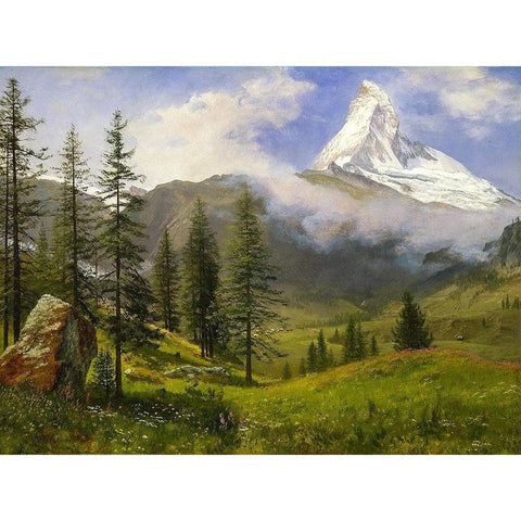 The Matterhorn White Modern Wood Framed Art Print by Bierstadt, Albert