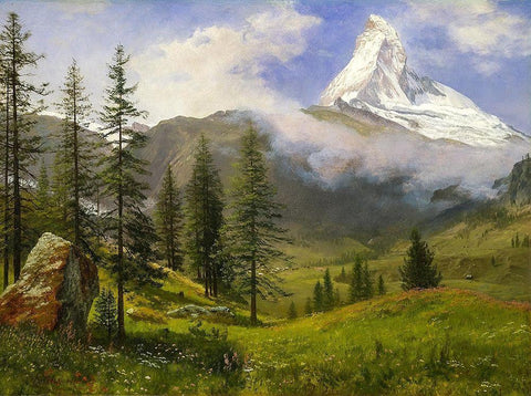 The Matterhorn White Modern Wood Framed Art Print with Double Matting by Bierstadt, Albert