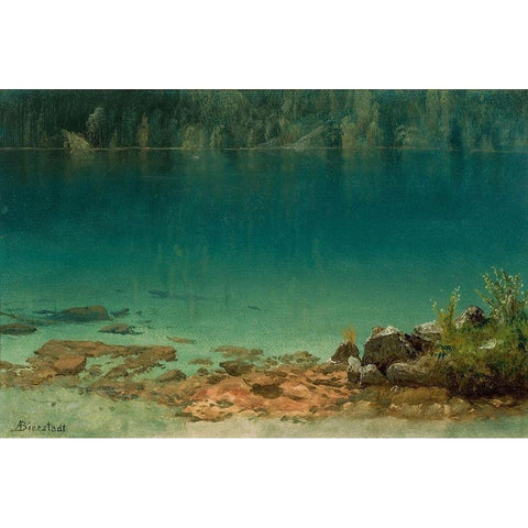 Lake Scene Gold Ornate Wood Framed Art Print with Double Matting by Bierstadt, Albert