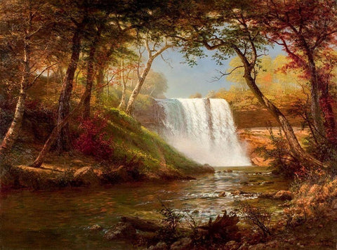 Minnehaha Falls White Modern Wood Framed Art Print with Double Matting by Bierstadt, Albert