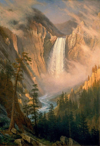 Yellowstone Falls White Modern Wood Framed Art Print with Double Matting by Bierstadt, Albert