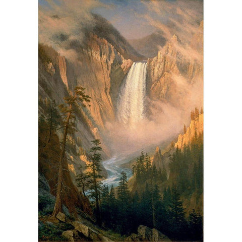 Yellowstone Falls Gold Ornate Wood Framed Art Print with Double Matting by Bierstadt, Albert