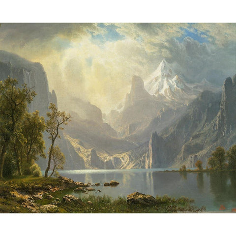 In the Sierras, Lake Tahoe Black Modern Wood Framed Art Print by Bierstadt, Albert