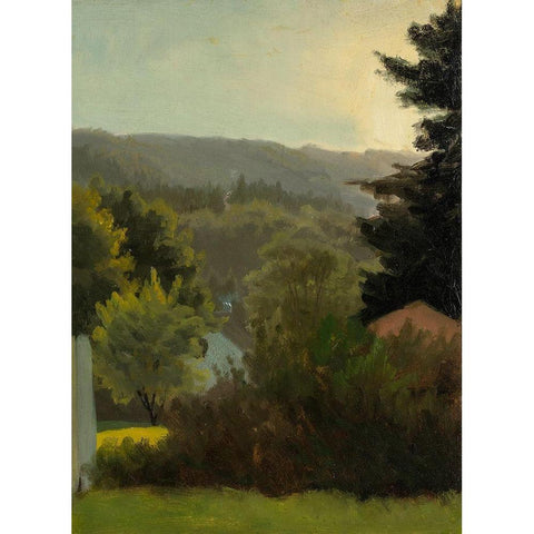 Forested hills Black Modern Wood Framed Art Print by Bierstadt, Albert