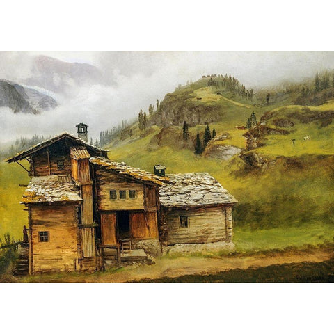 Mountain House Gold Ornate Wood Framed Art Print with Double Matting by Bierstadt, Albert