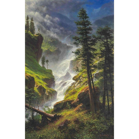 Rocky Mountain Waterfall Black Modern Wood Framed Art Print with Double Matting by Bierstadt, Albert