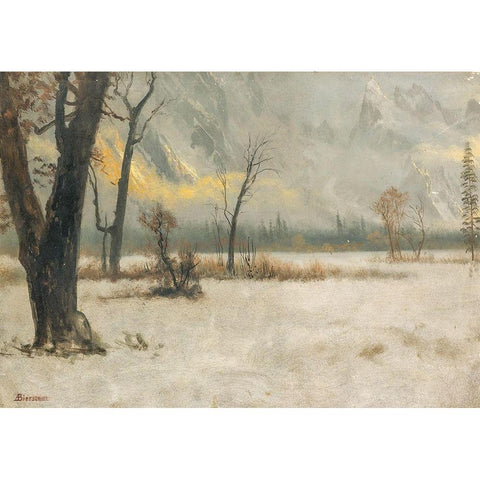 Winter landscape Black Modern Wood Framed Art Print with Double Matting by Bierstadt, Albert