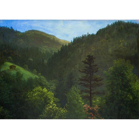 Wooded Landscape White Modern Wood Framed Art Print by Bierstadt, Albert