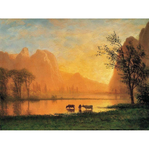 Sundown at Yosemite White Modern Wood Framed Art Print by Bierstadt, Albert