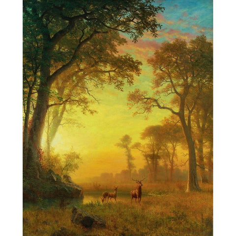 Light in the Forest Gold Ornate Wood Framed Art Print with Double Matting by Bierstadt, Albert