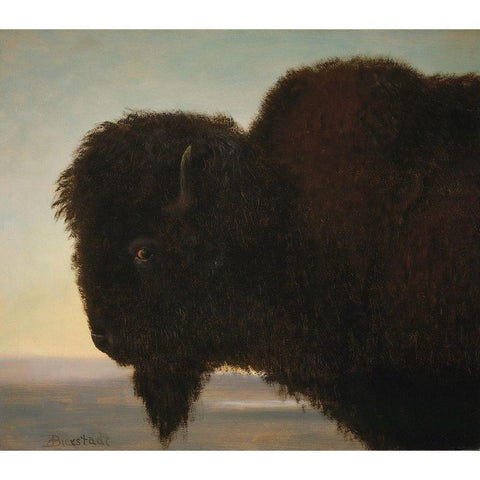 Buffalo Head White Modern Wood Framed Art Print by Bierstadt, Albert