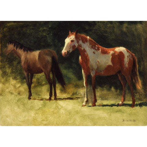 Two Horses Gold Ornate Wood Framed Art Print with Double Matting by Bierstadt, Albert