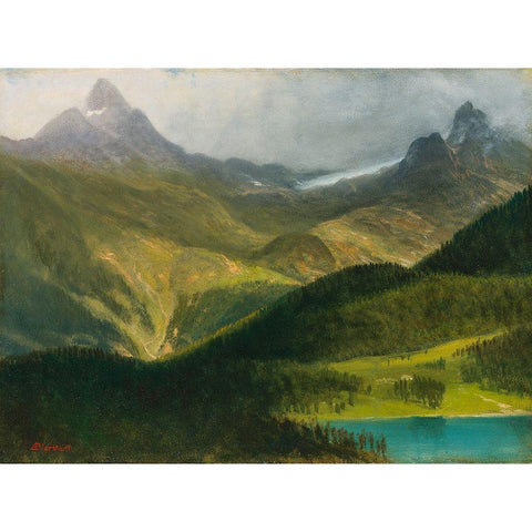 Mountain landscape Gold Ornate Wood Framed Art Print with Double Matting by Bierstadt, Albert