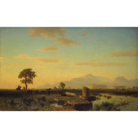 Ruins of Paestum Black Modern Wood Framed Art Print with Double Matting by Bierstadt, Albert