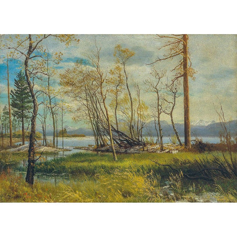 Lake Tahoe Gold Ornate Wood Framed Art Print with Double Matting by Bierstadt, Albert