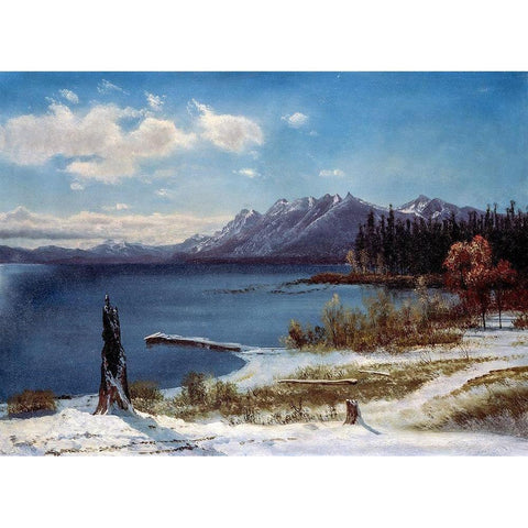 Lake Tahoe in winter White Modern Wood Framed Art Print by Bierstadt, Albert