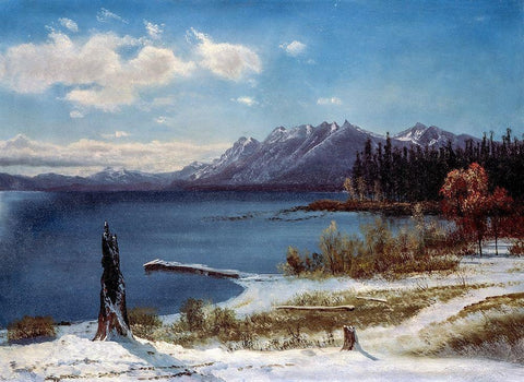 Lake Tahoe in winter Black Ornate Wood Framed Art Print with Double Matting by Bierstadt, Albert